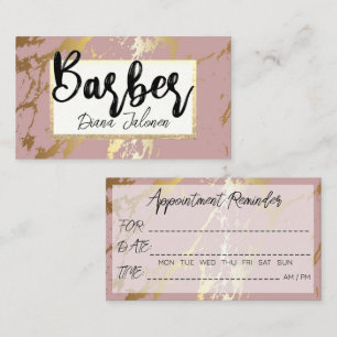 Tarjeta De Visita 100 Recordatorio de Cita de Barbería Mármol Rosa