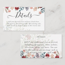 Tarjeta De Visita 100 x detalles del Boda Floral Azul Borgoña Dusty