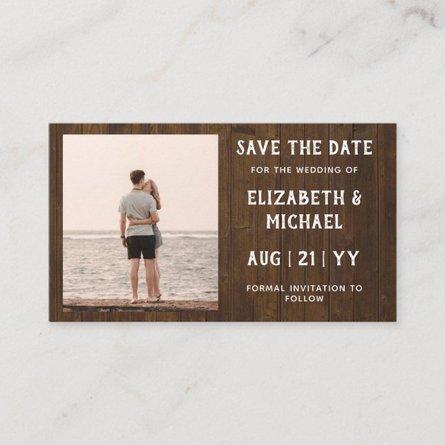 Tarjeta De Visita 100 x PRESUPUESTO Foto Guardar fecha Boda de mader (Anverso)