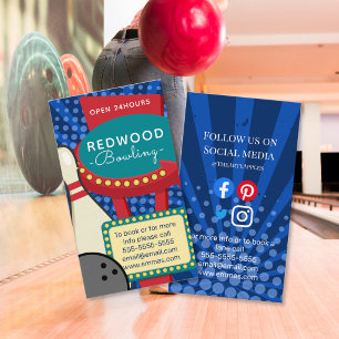 Tarjeta De Visita 10 pines boliche retro neón bolera