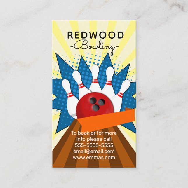 Tarjeta De Visita 10 pines boliche retro neón bolera (Anverso)