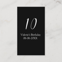 Tarjeta De Visita 10th birthday white black name date calligraphy