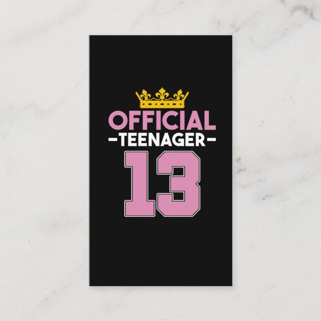 Tarjeta De Visita 13.ª Chica de cumpleaños Princesa Adolescente ofic (Anverso)