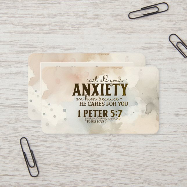 Tarjeta De Visita 1 Peter 5:7 Arrojar tu ansiedad sobre Su Biblia Ve (Anverso/Reverso In Situ)