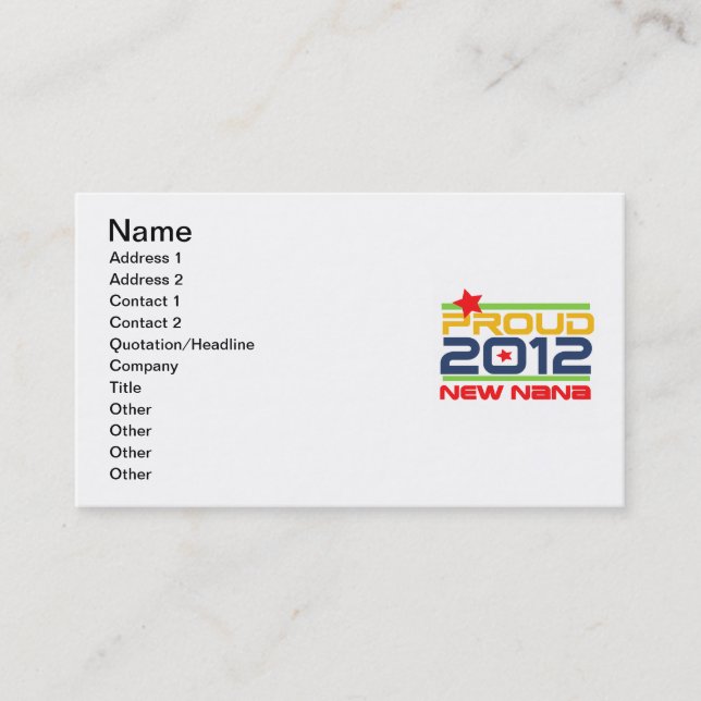 Tarjeta De Visita 2012 camisetas y regalos orgullosos de Nana (Anverso)