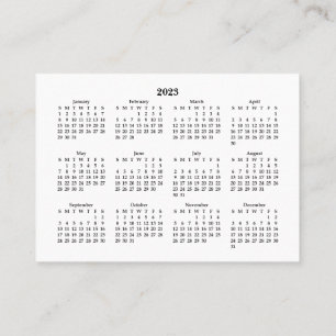 Tarjeta De Visita 2023 Mini Calendario DOMINGO Inicio Blanco