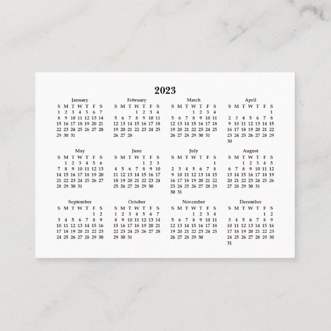 Tarjeta De Visita 2023 Mini Calendario DOMINGO Inicio Blanco (Reverso)