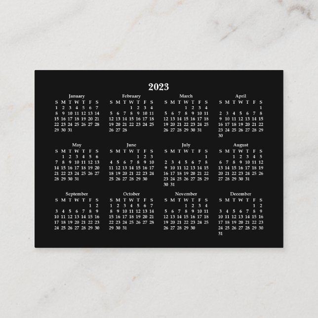 Tarjeta De Visita 2023 Mini Calendario DOMINGO Inicio NEGRO (Reverso)