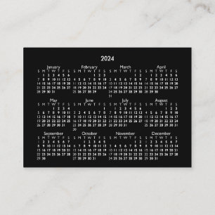 Tarjeta De Visita 2024 Mini POCKET Calendar DUNDAY Start BLACK