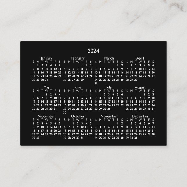 Tarjeta De Visita 2024 Mini POCKET Calendar DUNDAY Start BLACK (Reverso)