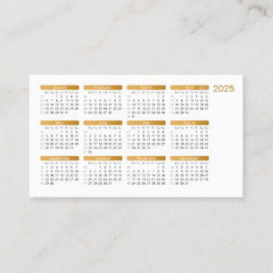 Tarjeta De Visita 2025 Elegante Personalizado Ochre Gold Calendar Bu