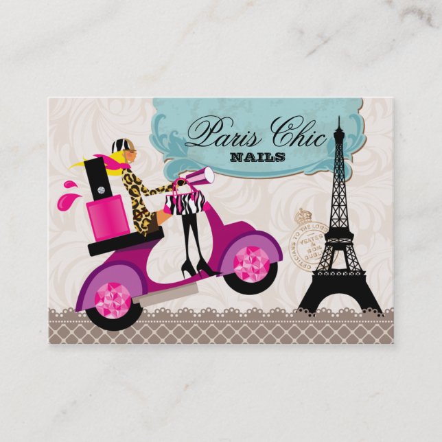 Tarjeta De Visita 232 Nail Salon Scooter Paris Eiffel Tower (Anverso)
