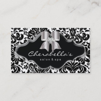 Tarjeta De Visita 232 Salon Spa Silver Bow Jewel Damask
