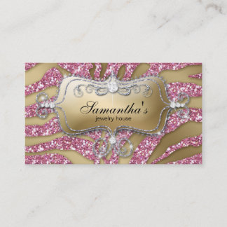 Tarjeta De Visita 232 Sparkle Jewelry Business Zebra Gold Pink Silv