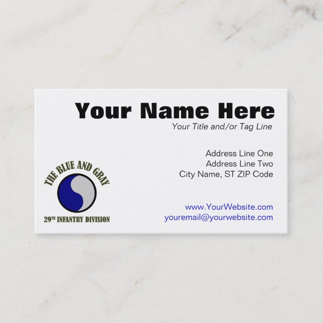 Tarjeta De Visita 29no División de infantería (Anverso)