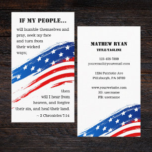Tarjeta De Visita 2 Crónicas 7:14 Bandera estadounidense Cristiana