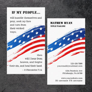 Tarjeta De Visita 2 Crónicas 7:14 Bandera estadounidense Cristiana