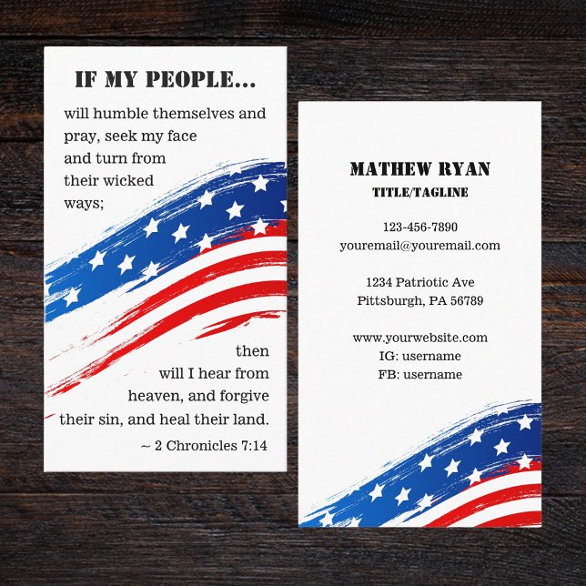 Tarjeta De Visita 2 Crónicas 7:14 Bandera estadounidense Cristiana (Subido por el creador)