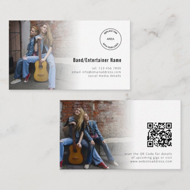 Tarjeta De Visita 2 Fotos Logotipo Código QR Artista de banda (Anverso / Reverso)