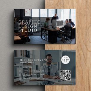 Tarjeta De Visita 2 fotos logotipo código QR moderno profesional sim