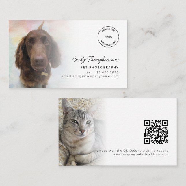 Tarjeta De Visita 2 Fotos Logotipo Mascota de código QR (Anverso / Reverso)
