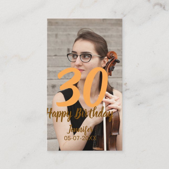Tarjeta De Visita 30th birthday add name date year white photo (Anverso)