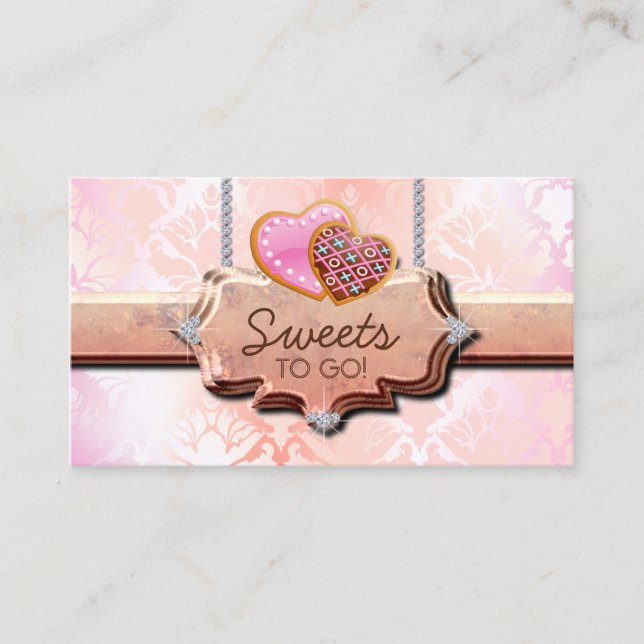 Tarjeta De Visita 311 Cookies Panadería Cute Damask Peach (Anverso)