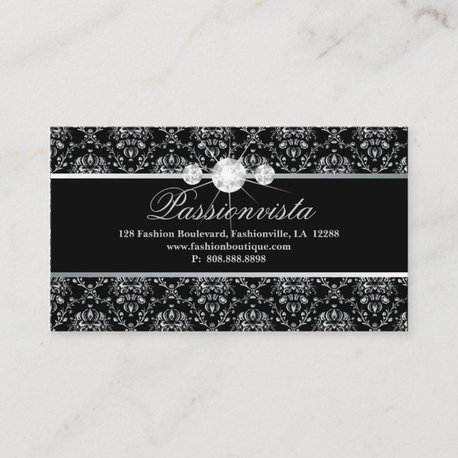 Tarjeta De Visita 311 Elegante Diamantes de joyería Damasco negro pl (Anverso)