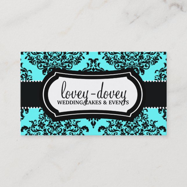 Tarjeta De Visita 311 Lovey Dovey Damask Azul turquesa (Anverso)