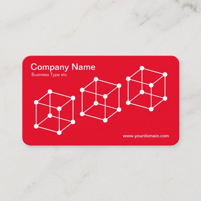 Tarjeta De Visita 3 Cubos Isométricos - Blanco sobre Rojo (Anverso)