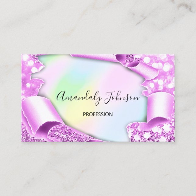 Tarjeta De Visita 3D Purpurina Makeup Planner Holograph Pink (Anverso)