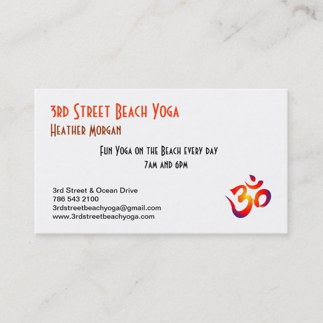 Tarjeta De Visita 3ro Yoga de la playa de la calle (Anverso)