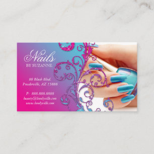 Tarjeta De Visita 455 Nail Salon Lealty Card Purpurina Blue Silver