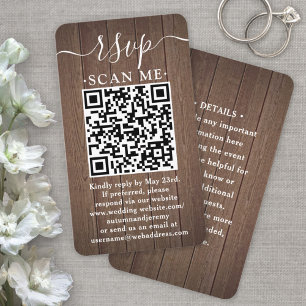 Tarjeta De Visita 50 Paquete de Respuesta QR RSVP Boda Madera Falsa