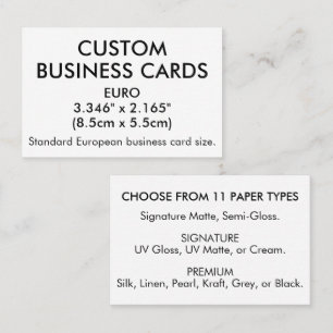 Tarjeta De Visita 50 x Tamaño EURO 3.346" x 2.165" Estándar Europeo
