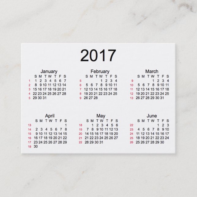 Tarjeta De Visita 52 calendario del blanco de la semana 2017 por las (Anverso)