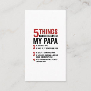Tarjeta De Visita 5 cosas sobre mi papá divertido diseño de camiseta