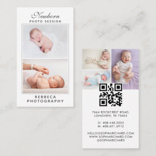 Tarjeta De Visita 5 Fotos Logo QR Code Fotógrafo bebé recién nacido