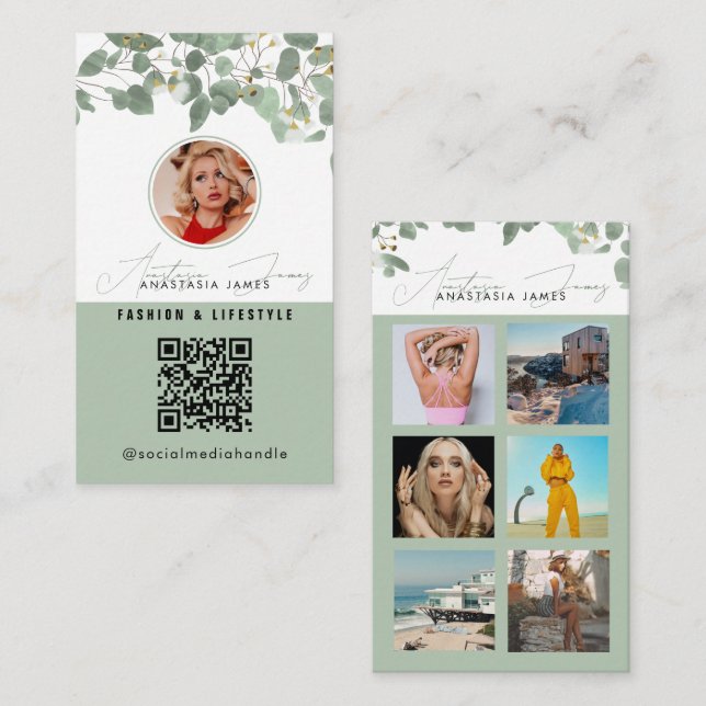 Tarjeta De Visita 6 Fuente de fotos Cuadrícula de medios sociales QR (Anverso / Reverso)