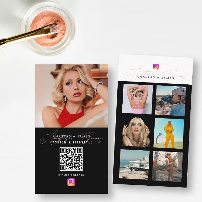 Tarjeta De Visita 6 Fuente de fotos Cuadrícula de medios sociales QR (6 Photo Feed Grid Social Media QR Code Business Business Card)