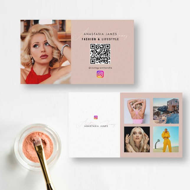 Tarjeta De Visita 6 Fuente de fotos Cuadrícula de medios sociales QR (6 Photo Feed Grid Social Media QR Code Business Business Card)