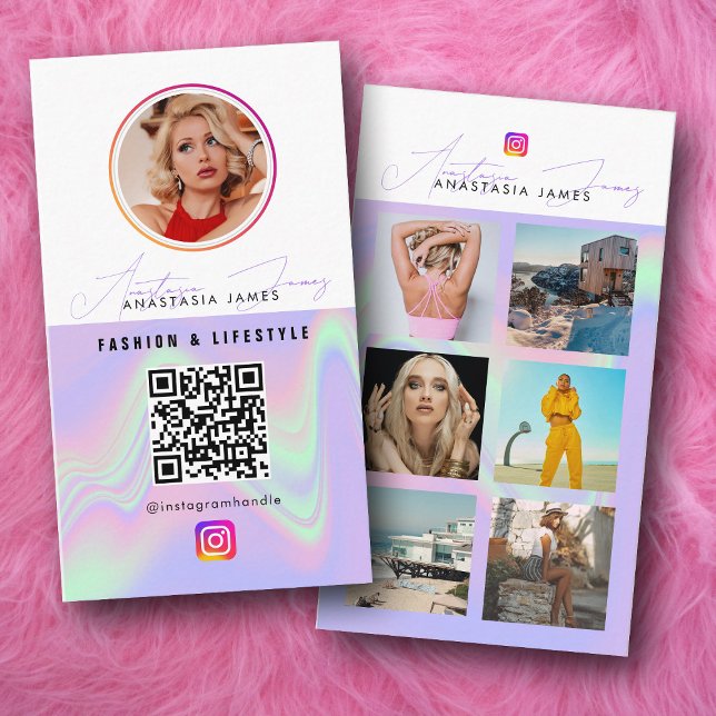 Tarjeta De Visita 6 Fuente de fotos Cuadrícula de medios sociales QR (6 Photo Feed Grid Social Media QR Code Holographic Business Card)