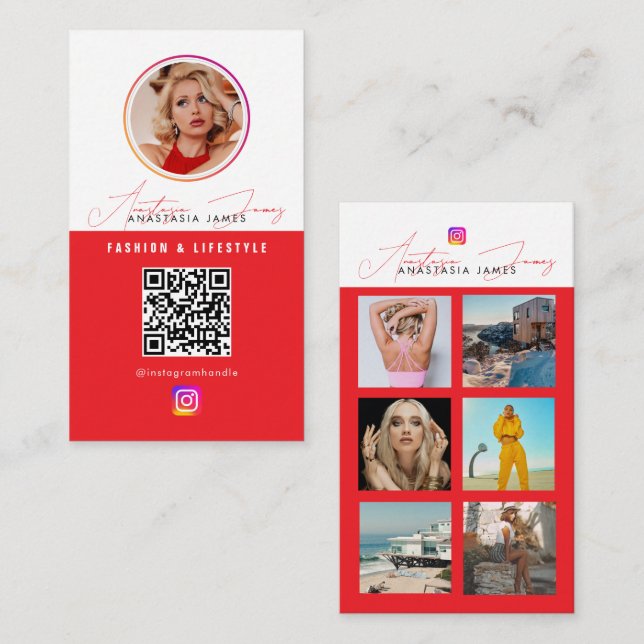 Tarjeta De Visita 6 Fuente de fotos Red de redes sociales Código QR  (Anverso / Reverso)