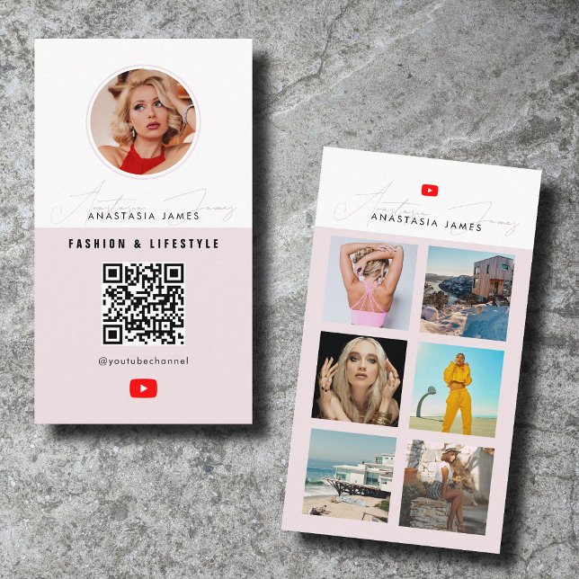 Tarjeta De Visita 6 Fuente fotográfica Grid Vlogger Channel QR Code (6 Photo Feed Grid Vlogger Channel QR Code Business Card)