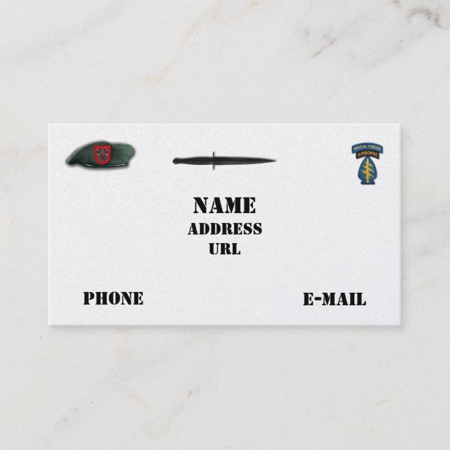 Tarjeta De Visita 7.ª fuerza especial boinas verdes sf sof sfg recon (Anverso)