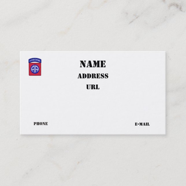 Tarjeta De Visita 82.º parche de veteranos de la División Aérea de A (Anverso)