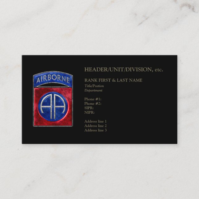 Tarjeta De Visita 82.º Personalizable Airborne Black Business Card (Anverso)