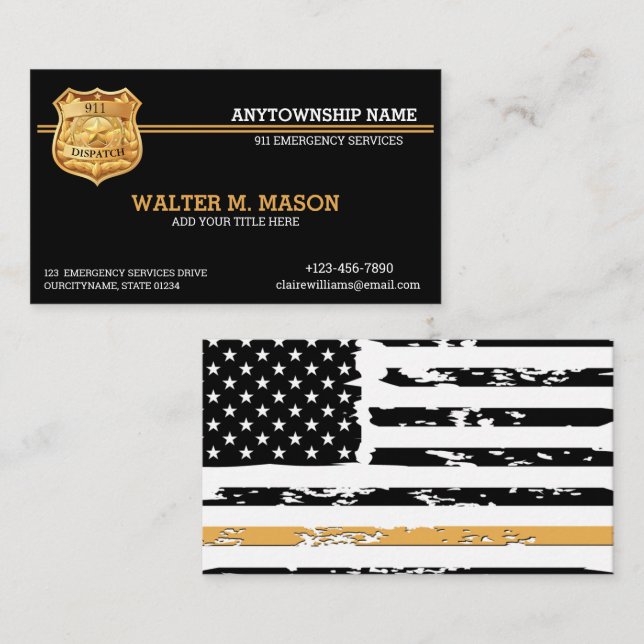 Tarjeta De Visita 911 Dispatch Thin Golden Line (Anverso / Reverso)