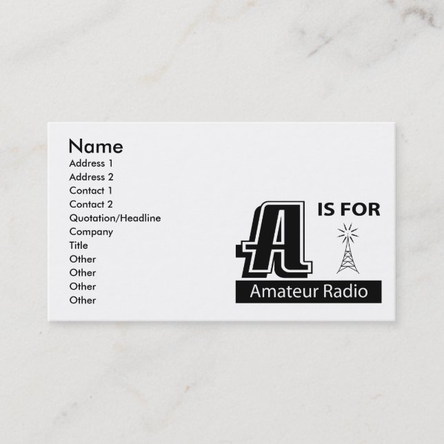 Tarjeta De Visita A está para la radio aficionada (Anverso)