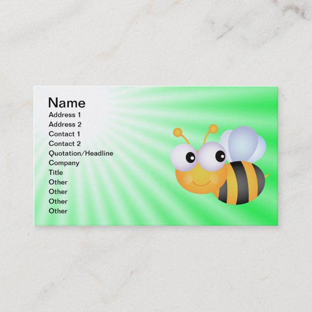Tarjeta De Visita Abeja Cuta; Verde (Anverso)